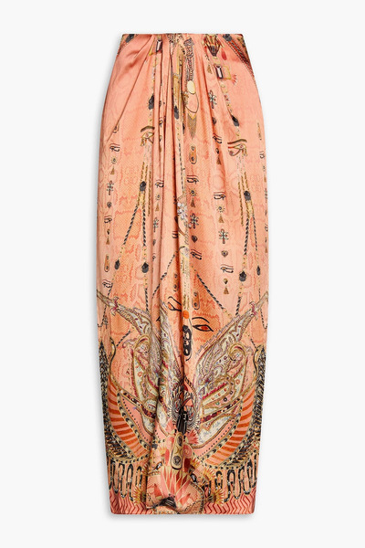  Camilla - Wrap-effect Printed Silk-satin Maxi Skirt - Orange - M 