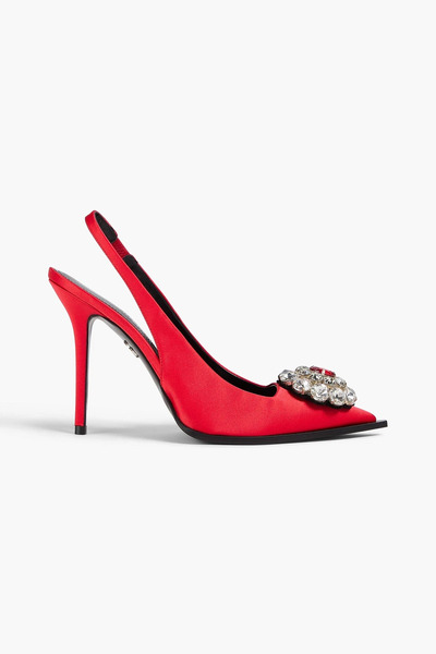  David Koma - Crystal-embellished Satin Slingback Pumps - Red - Eu 36.5 