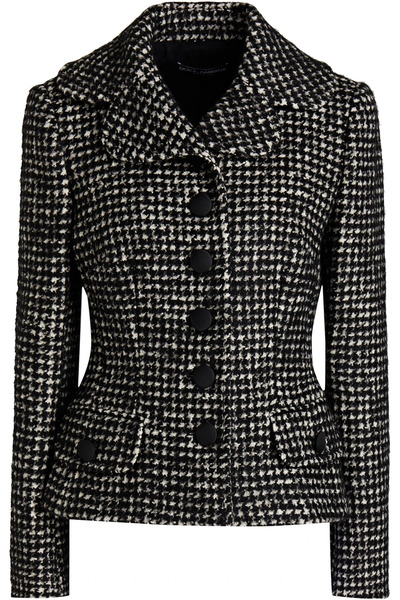  Dolce&gabbana - Houndstooth Tweed Peplum Jacket - Black - It 48 