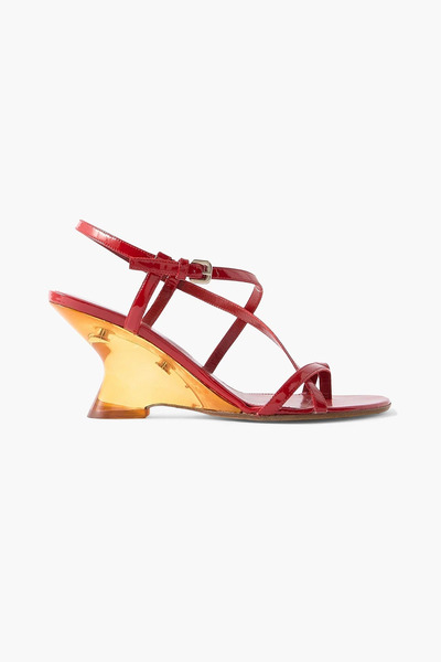  Dries Van Noten - Patent-leather Wedge Sandals - Red - Eu 35 
