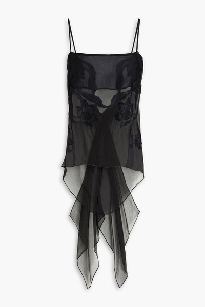  Esse Studios - Draped Embroidered Silk-crepon Camisole - Black - Uk 12 