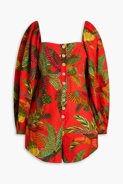  Farm Rio - Printed Linen-blend Playsuit - Red - Xs 