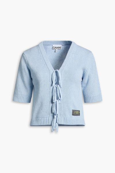  Ganni - Bow-detailed Wool-blend Top - Blue - Xs 
