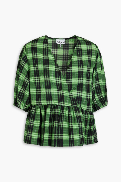  Ganni - Checked Seersucker Blouse - Green - Eu 36 