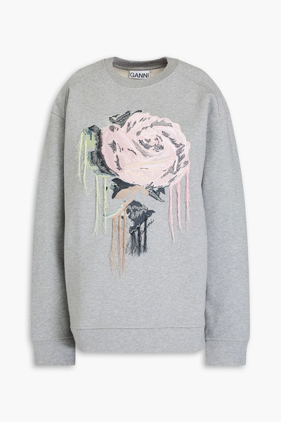  Ganni - Embroidered Cotton-fleece Sweatshirt - Gray - Xxs/xs 