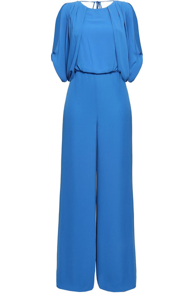  Halston - Cold-shoulder Draped Crepe De Chine Jumpsuit - Blue - Us 0 