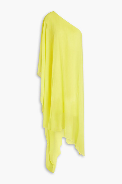  Halston - One-shoulder Asymmetric Draped Georgette Midi Dress - Yellow - Us 0 