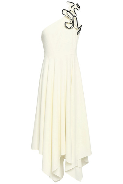  Halston - One-shoulder Ruffled Stretch-crepe Midi Dress - White - Us 0 