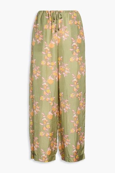  Hannah - Azra Printed Silk-satin Wide-leg Pants - Green - 00 