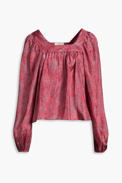  Hannah - Raquel Embroidered Silk-satin Blouse - Burgundy - 00 