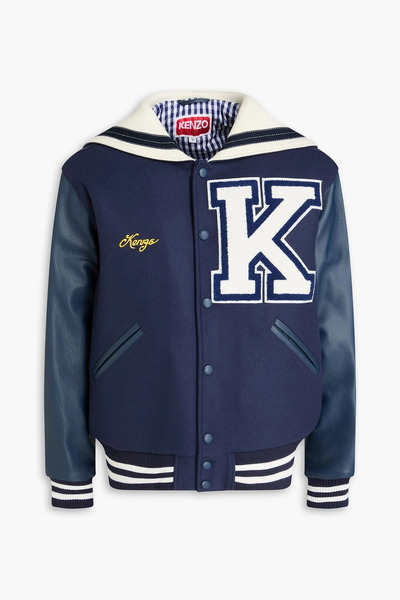  Kenzo - Appliquéd Leather-paneled Wool-blend Felt Bomber Jacket - Blue - Xl 