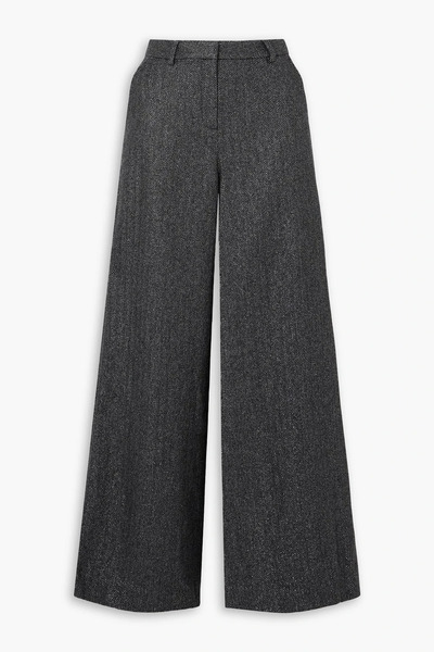  L'agence - Pilar Metallic Herringbone Wool-blend Wide-leg Pants - Gray - Us 4 