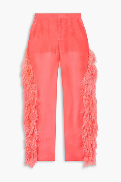  Lapointe - Feather-embellished Silk-organza Tapered Pants - Orange - Us 4 