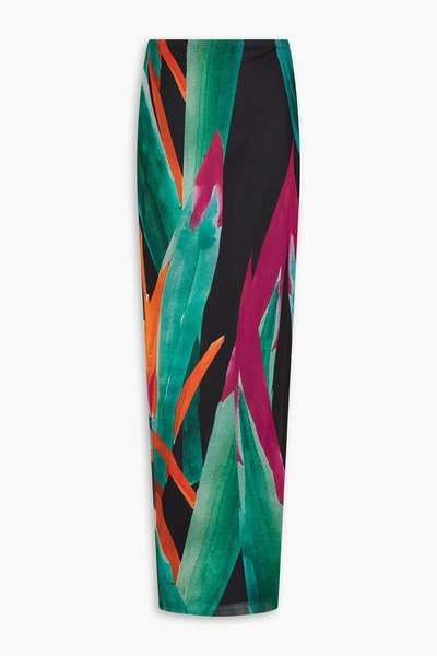  Louisa Ballou - Printed Stretch-mesh Maxi Skirt - Green - Xs 