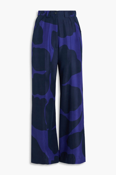  Lovebirds - Printed Sateen Wide-leg Pants - Blue - S 