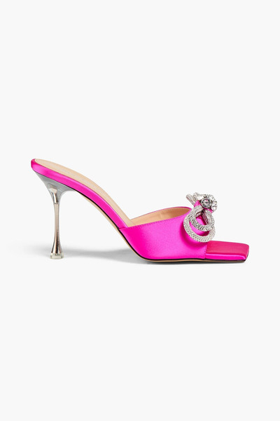  Mach & Mach - Double Bow Crystal-embellished Satin Mules - Pink - Eu 36.5 