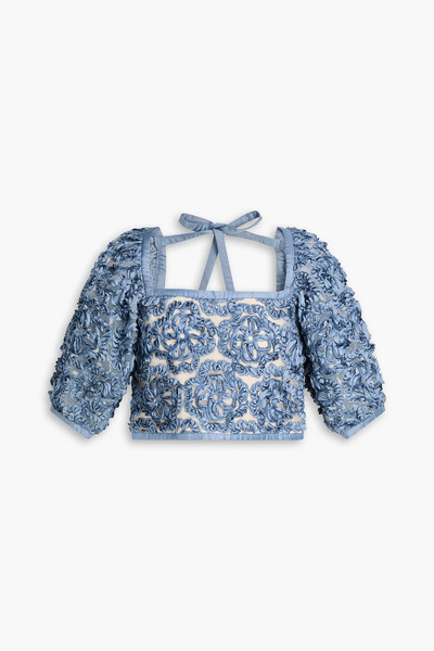  Maje - Cropped Embellished Organdie Blouse - Blue - 0 