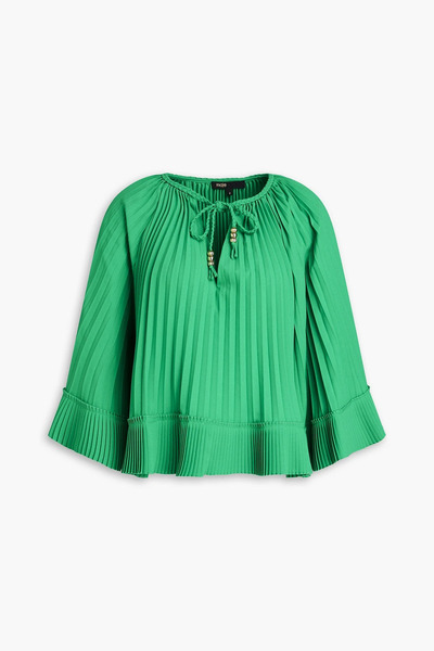  Maje - Pleated Crepe Blouse - Green - 0 