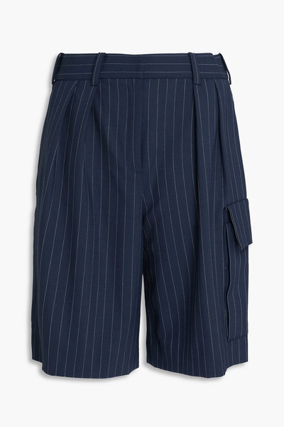 Maje - Pleated Pinstriped Wool-blend Twill Shorts - Blue - Fr 42 