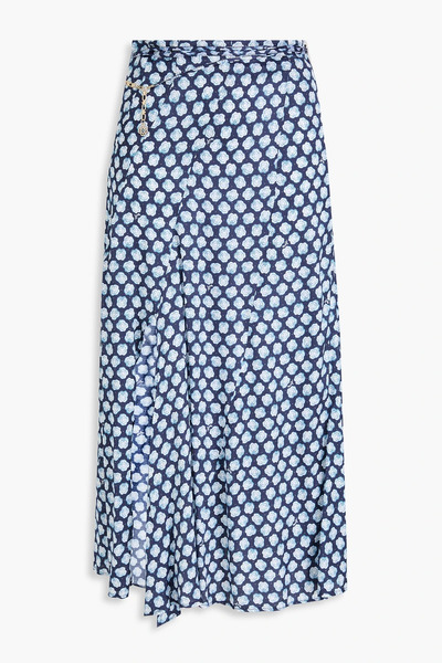  Maje - Printed Satin Midi Skirt - Blue - Fr 42 