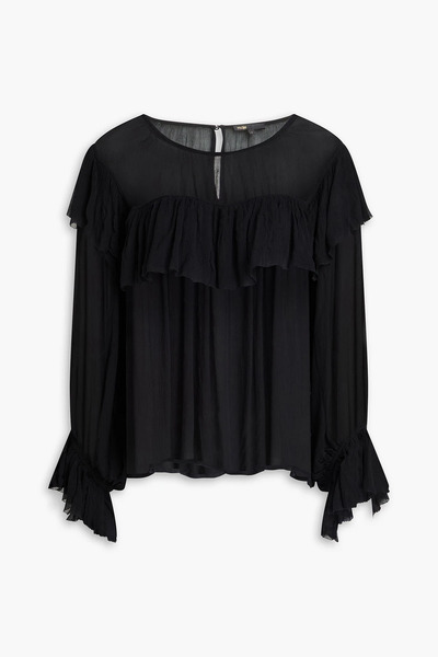  Maje - Ruffled Crepon Blouse - Black - 0 