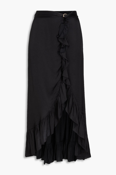  Maje - Ruffled Satin Midi Skirt - Black - Fr 42 