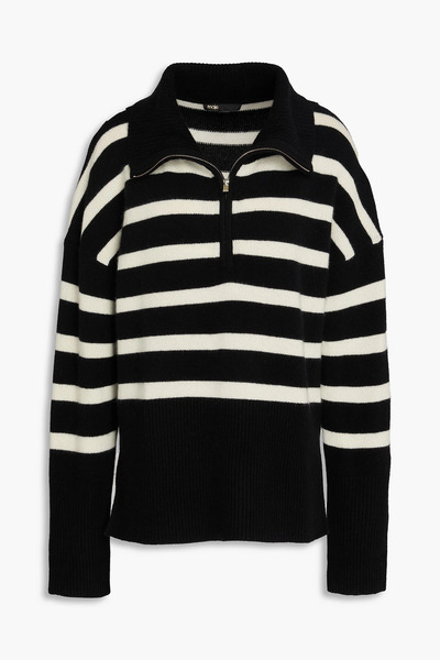  Maje - Striped Cashmere-blend Half-zip Sweater - Black - 1 