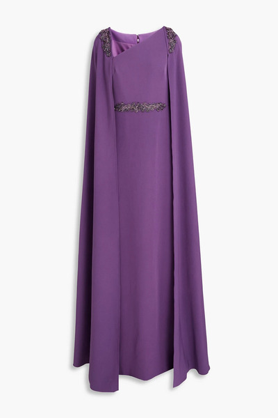  Marchesa Notte - Cape-effect Bead-embellished Crepe Gown - Purple - Us 0 