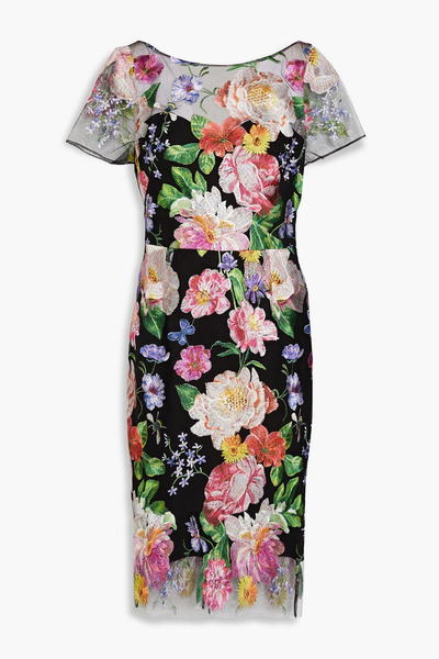  Marchesa Notte - Embroidered Tulle Dress - Black - Us 4 