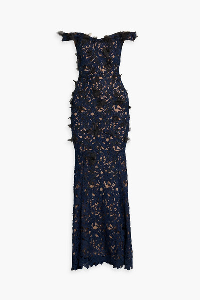  Marchesa Notte - Off-the-shoulder Guipure Lace Gown - Blue - Us 2 