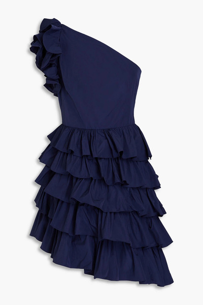  Marchesa Notte - One-shoulder Ruffled Taffeta Mini Dress - Blue - Us 6 