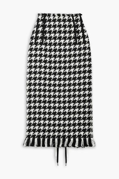  Monse - Fringed Houndstooth Tweed Midi Skirt - Black - Us 6 