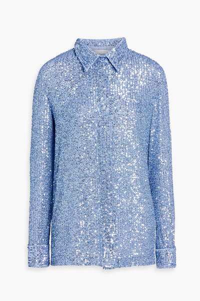  Naeem Khan - Sequined Stretch-tulle Shirt - Blue - Us 6 