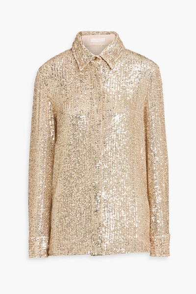  Naeem Khan - Sequined Stretch-tulle Shirt - Metallic - Us 6 