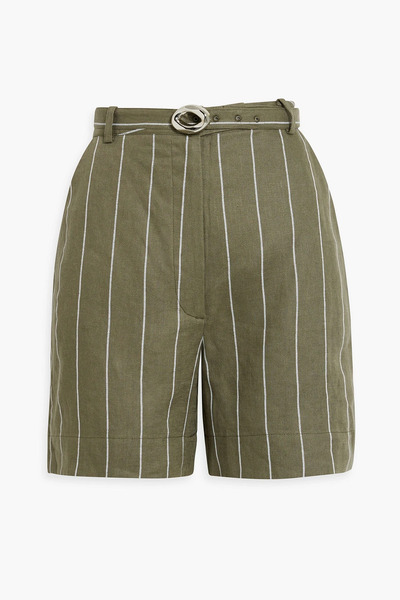  Nicholas - Belted Striped Linen-blend Shorts - Green - Us 0 