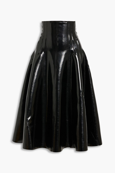  Norma Kamali - Grace Flared Glossed Midi Skirt - Black - L 