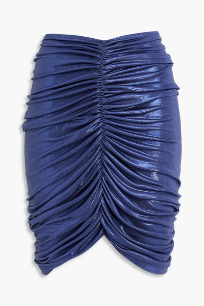  Norma Kamali - Ruched Metallic Stretch-jersey Mini Skirt - Blue - Xxs 