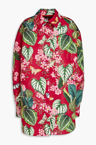  Oscar De La Renta - Oversized Printed Faille Shirt - Burgundy - Xs/s 