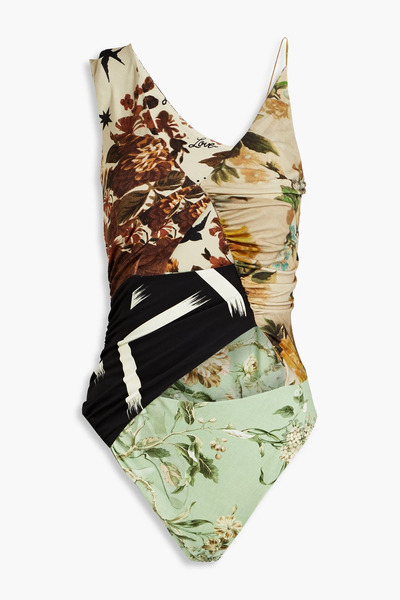  Preen By Thornton Bregazzi - Cutout Printed Stretch-jersey Bodysuit - Green - Xs 