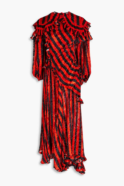  Preen By Thornton Bregazzi - Ruffled Striped Devoré-chiffon Midi Dress - Red - Xs 
