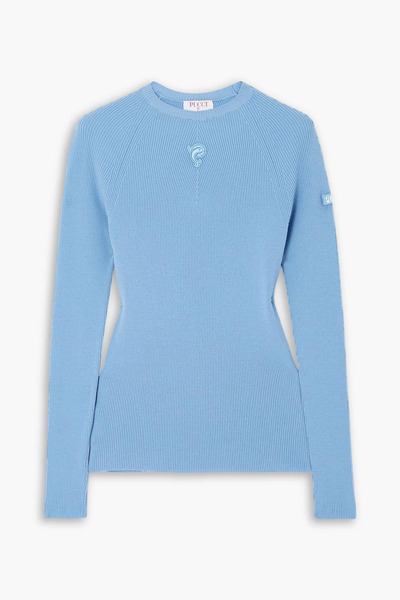  Pucci - Appliquéd Ribbed Wool-blend Sweater - Blue - M 