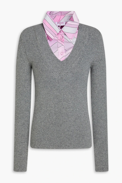  Pucci - Printed Twill And Wool-blend Sweater - Gray - M 