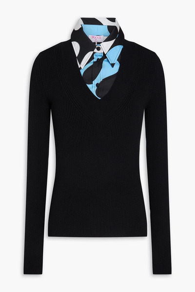  Pucci - Printed Twill-paneled Wool-blend Sweater - Black - Xs 