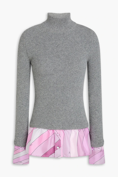  Pucci - Printed Twill-paneled Wool-blend Sweater - Gray - S 