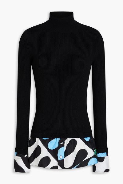  Pucci - Printed Twill-paneled Wool-blend Turtleneck Sweater - Black - S 