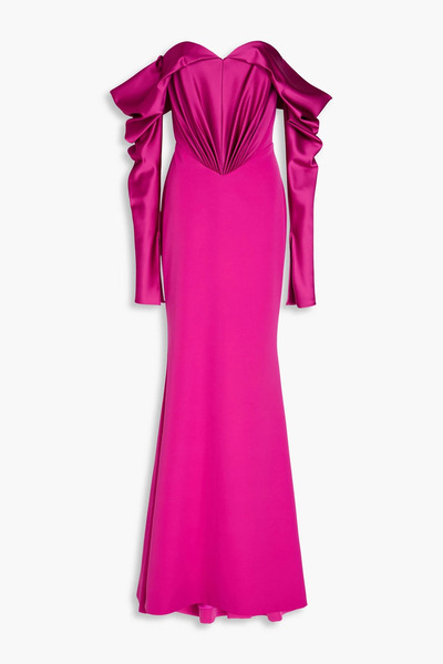 Rhea Costa - Off-the-shoulder Draped Satin Gown - Purple - It 46 