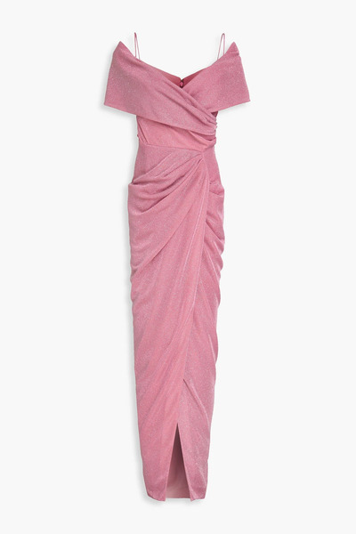  Rhea Costa - Wrap-effect Draped Metallic Jersey Gown - Pink - It 44 