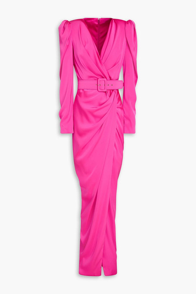  Rhea Costa - Wrap-effect Draped Satin Gown - Pink - It 48 