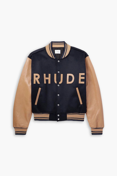  Rhude - Logo-appliquéd Wool-felt And Leather Varsity Jacket - Blue - S 