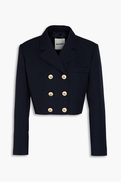 Sandro - Cropped Double-breasted Wool-blend Twill Blazer - Blue - Fr 40 